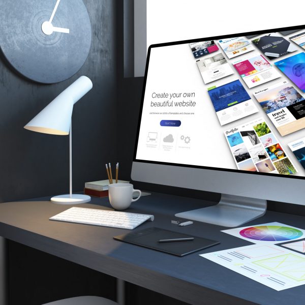 website builder workplace mockup interior 3d rendering